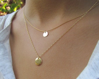 Two Layered Disc Necklaces, Simple Gold Necklaces, Gold Disc Necklaces, Hammered Gold Disc Necklace