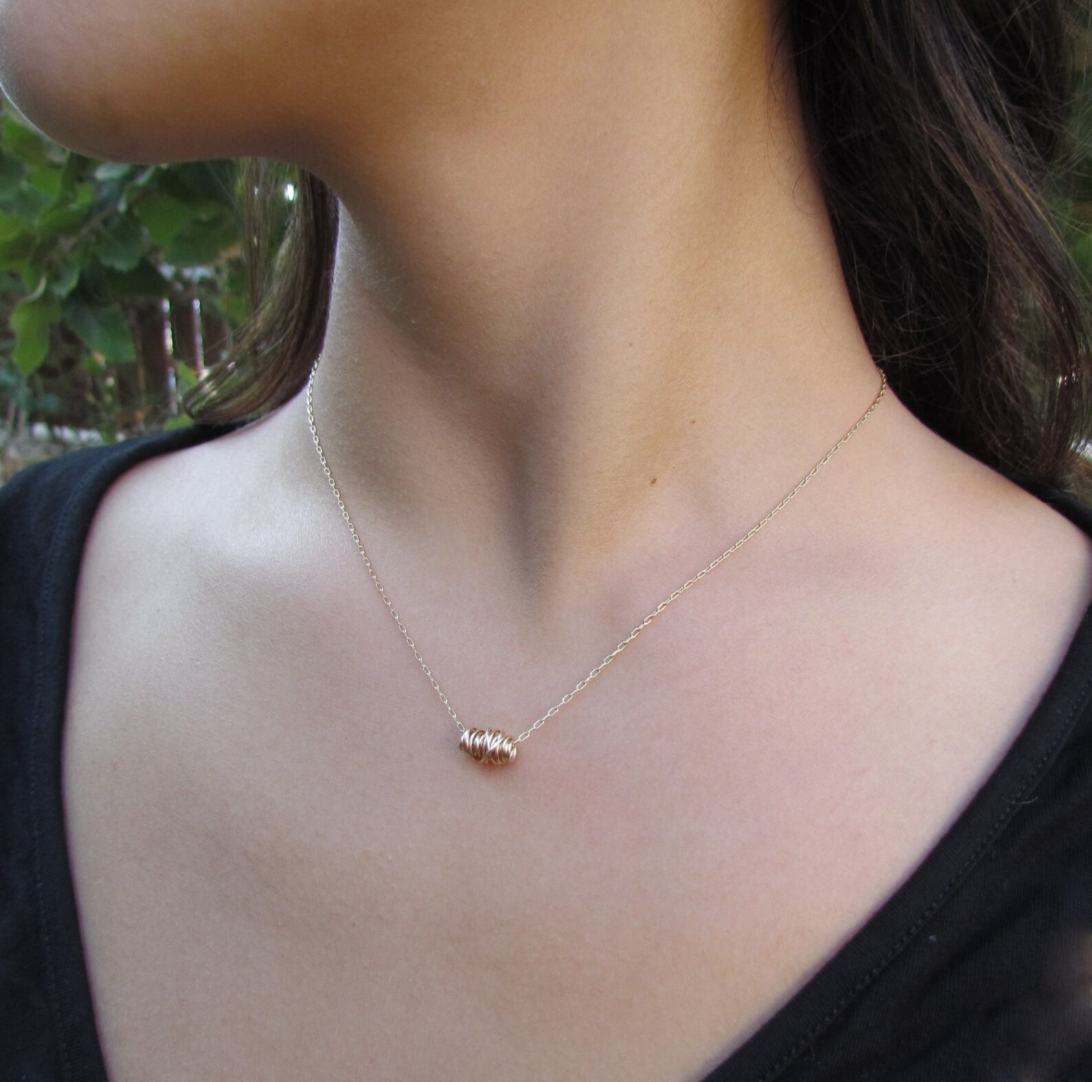 Wire Wrapped Simple Necklace Gold Necklace Gold Minimalist Etsy