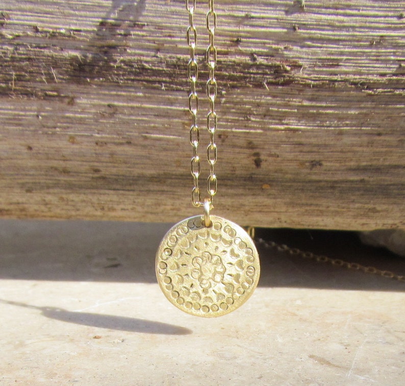 Disc Necklace, Simple Gold Necklace, Gold Disc Necklace, Hammered Gold Disc Necklace, Mandala Necklace, Mandala Jewelry, Gold Coin Necklace image 5