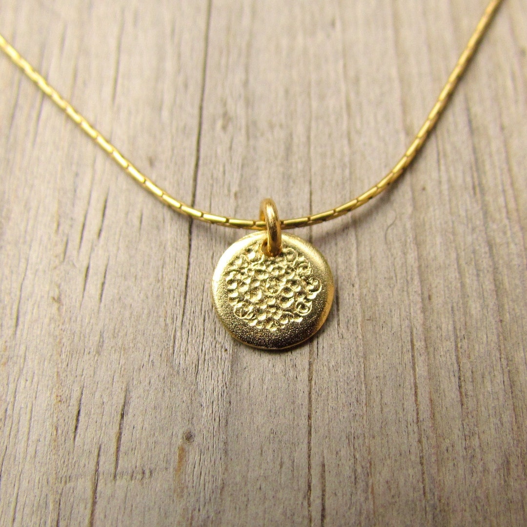 Tiny Gold Disc Necklace, Dainty Gold Necklace, Hammered Gold Disc ...