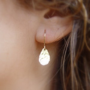 Shiny Petal Teardrop Earrings, Gold Teardrop Earring, Hammered Gold Earrings