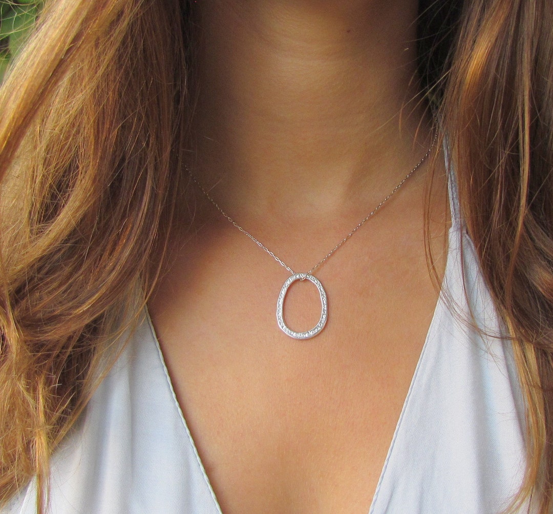 Organic Oval Silver Necklace, Everyday Necklace, Layering Necklace, Minimalist, Simple Necklace ...