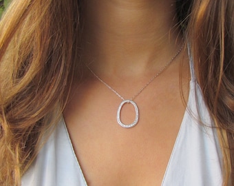 Organic Oval Silver Necklace, Everyday Necklace, Layering Necklace, Minimalist, Simple Necklace, Unique Necklace