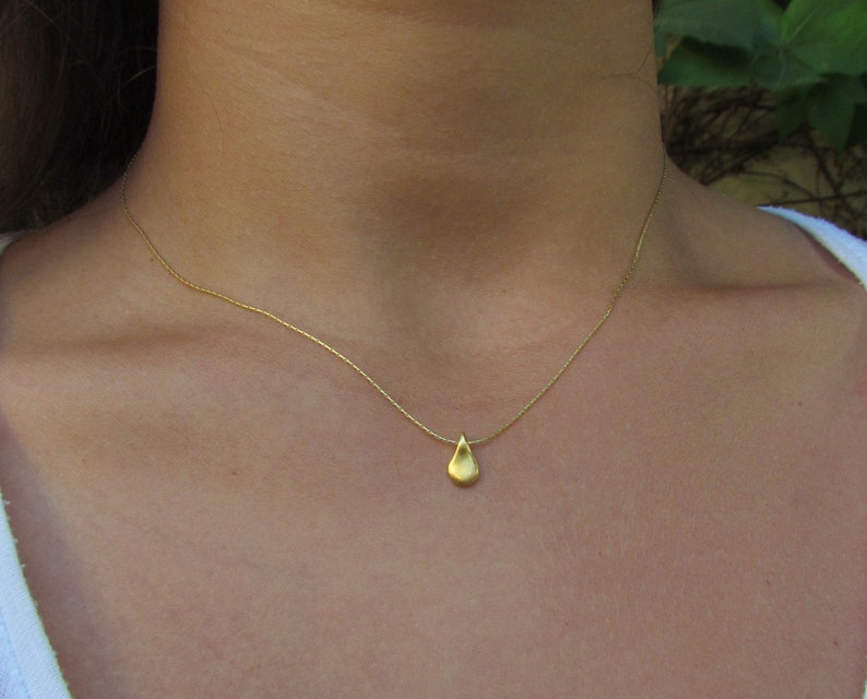 Tiny Teardrop Necklace Gold Layered Droplet Necklace Simple Etsy