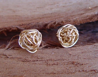 Gold Knot Stud Earrings, Small Gold Stud Earring, Wire Ball Post Earrings, Gold Earring Studs, Gold Stud Earrings, Knot Stud Earrings