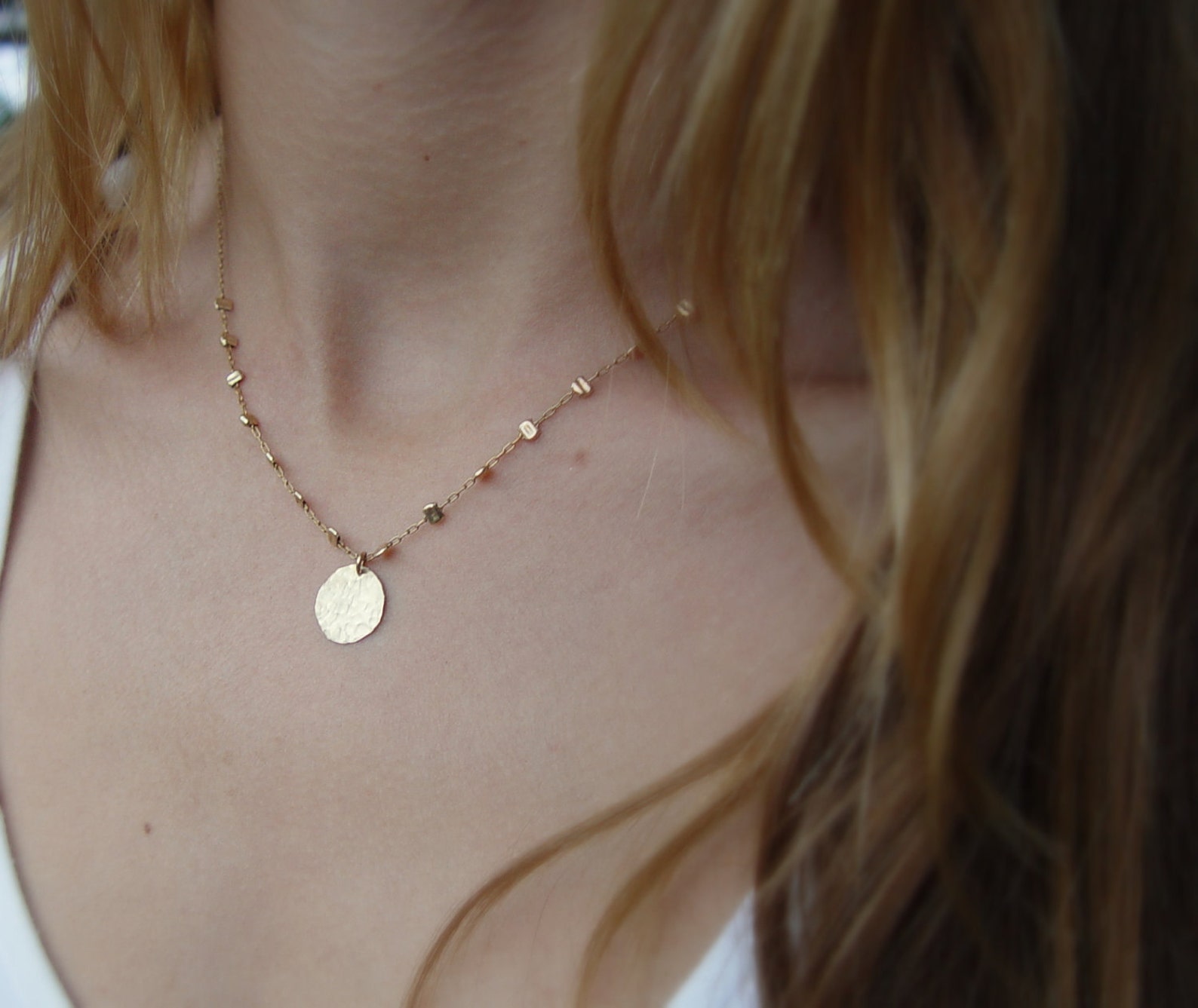 Gold Disc Necklace Hammered Gold Disc Necklace Delicate Gold Etsy