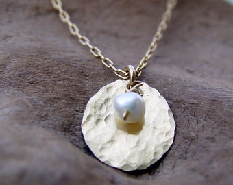 Collier personnalisé, collier disque en or martelé, collier avec pierres de naissance, collier en or délicat, collier en or simple, collier disque en or
