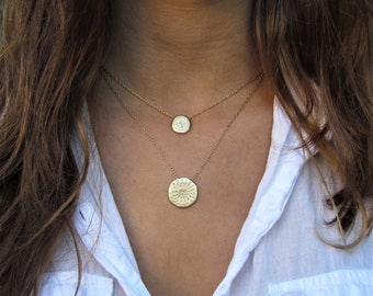 Two Layered Mandala Necklaces, Simple Gold Necklaces, Gold Disc Necklaces, Layered Gold Necklace, Gold Layered Necklaces, Gold Coin Necklace