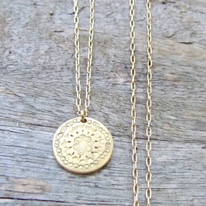 Disc Necklace, Simple Gold Necklace, Gold Disc Necklace, Hammered Gold Disc Necklace, Mandala Necklace, Mandala Jewelry, Gold Coin Necklace image 4