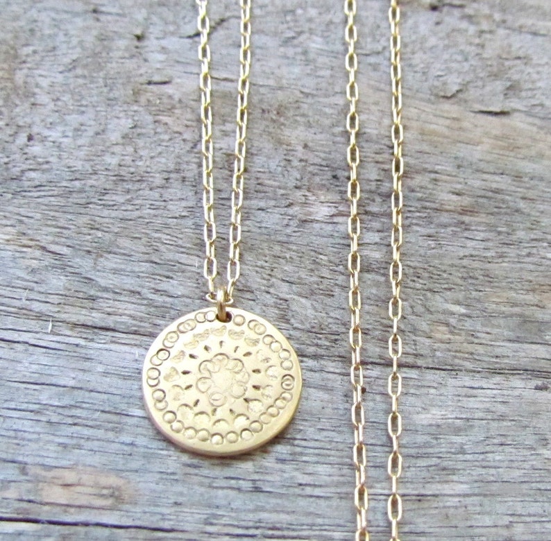 Disc Necklace, Simple Gold Necklace, Gold Disc Necklace, Hammered Gold Disc Necklace, Mandala Necklace, Mandala Jewelry, Gold Coin Necklace image 4