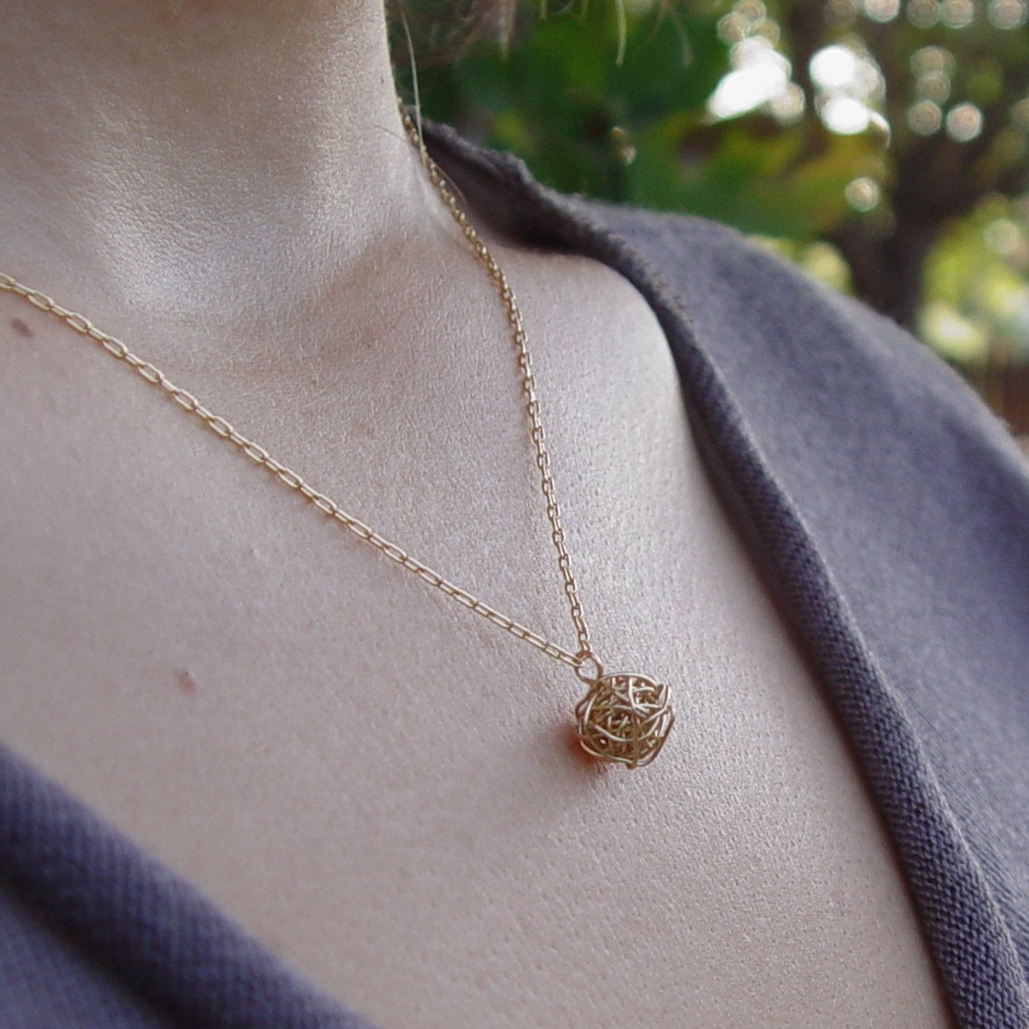 Wire Ball Necklace Simple Gold Necklace Etsy