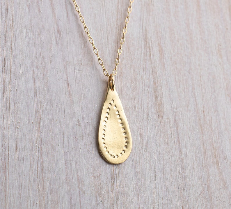 Dainty Gold Teardrop Pendant Necklace Large Teardrop Etsy