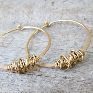Medium Gold Hoops, Hammered Gold Hoop Earrings, Handmade Gold Hoop