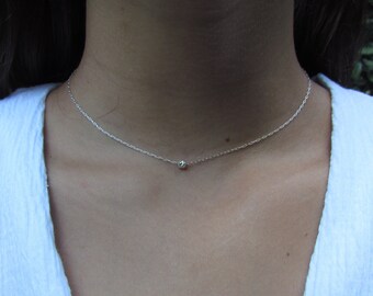 Silver Choker Necklace, One Bead Choker, Layered Choker, Silver Beaded Choker, Dainty Layered Choker Necklace, Simple Silver Choker Necklace