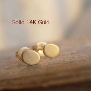 Solid Gold Stud Earring, 14K Gold Oval Studs, Gold Stud Earrings, Small Gold Earrings, Stud Earings, Solid Gold Earrings image 1