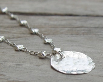 Hammered Silver Disc Necklace, Sterling Silver Necklace, Silver Disc Necklace, Simple Silver Necklace, Delicate Silver Necklace