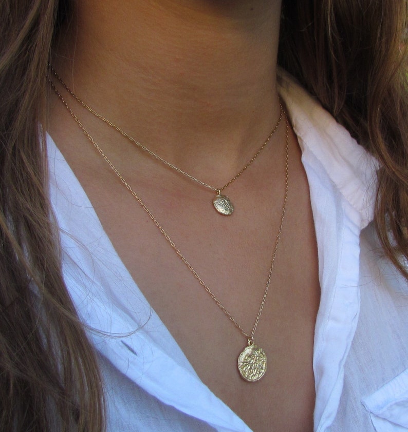 Gold Coin Necklace Set Two Layered Gold seed necklace Disc Layering Necklace Coin Pendant Necklace Layered Coin Necklace Set