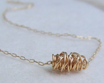 Wire Wrapped Simple Necklace, Gold Necklace, Gold Minimalist Necklace, Delicate Gold Necklace, Dainty Gold Necklace