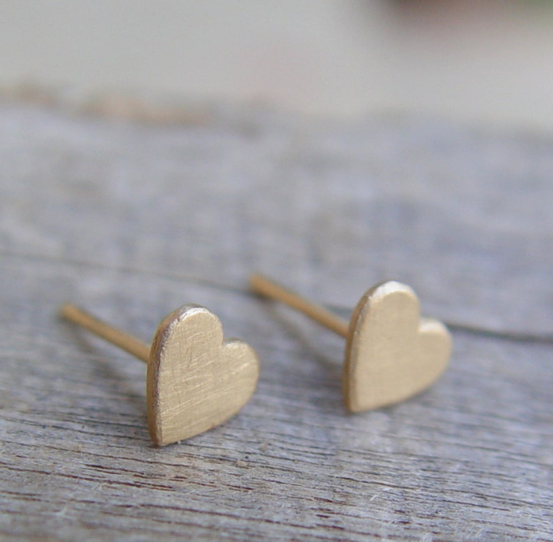 Gold Studs Earrings, Heart Gold Earrings, Gold Stud Earring, Gold Heart Studs, Stud Earings, Heart Studs, Gold Hearts Stud Earrings image 2