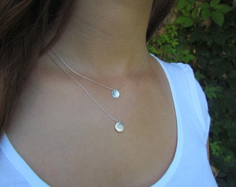 Two Layered Disc Necklaces, Simple Silver Necklaces, Layered Necklace Set Silver, Silver Disc Necklaces, Hammered Silver Disc Necklace