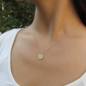 Disc Necklace, Simple Gold Necklace, Gold Disc Necklace, Hammered Gold Disc Necklace, Mandala Necklace, Mandala Jewelry, Gold Coin Necklace image 2