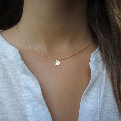 Tiny Gold Disc Necklace Dainty Gold 