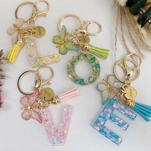 Personalized Name Initial Keychain | Custom Name Letter Keyring with Butterfly Tassel | Initial Alphabet Jewelry for Student,Graduation Gift