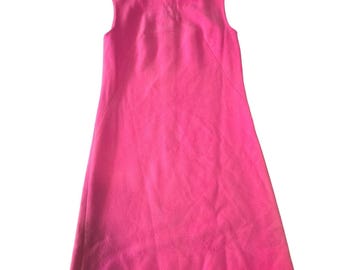 Handgemaakte vintage roze Mod Jackie-O A-lijn Shift-jurk 60s 70s Small