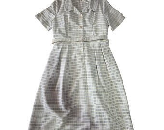 Shelton Stroller Vintage 50s Shirt Dress Belted White Blue Size 18 1/2