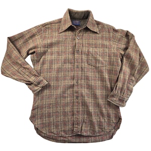 Pendleton Wool Shirt Vintage Plaid Quilt Lined M Brown Tan Workwear USA 70s 80s image 1