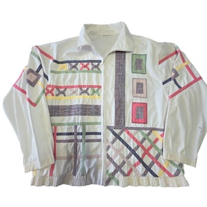 Vintage 80s 90s Quilted Patchwork Zip Up Jacket White Oversized Koret Francisca
