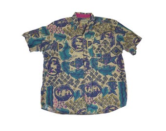 Shirt met korte mouwen en Maui-visprint XL Vintage jaren 90 Gorpcore