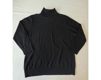 Jersey de cuello alto de lana merino italiana Gap, talla XL, negro, estilo vintage Y2K, punto clásico.
