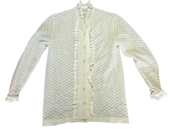 Anthony's Vintage 60s Edwardian Crochet Lace Button Down Blouse White