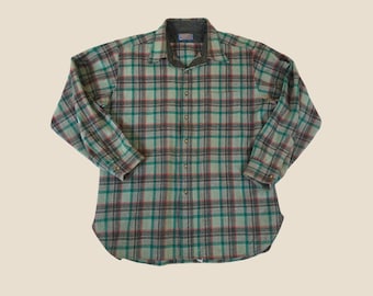 Vintage 70er 80er Jahre Pendleton Wolle Karo Hemd XL Grün Grau Cabincore