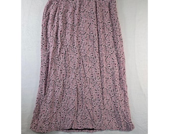 Vintage Y2K Maxi Skirt Floral Ditsy Print Rayon Pink Black 14 Boho Cottagecore