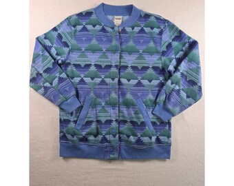 Vintage Snap Front Sweatshirt Jacket Southwestern Geometric Small Blue Green