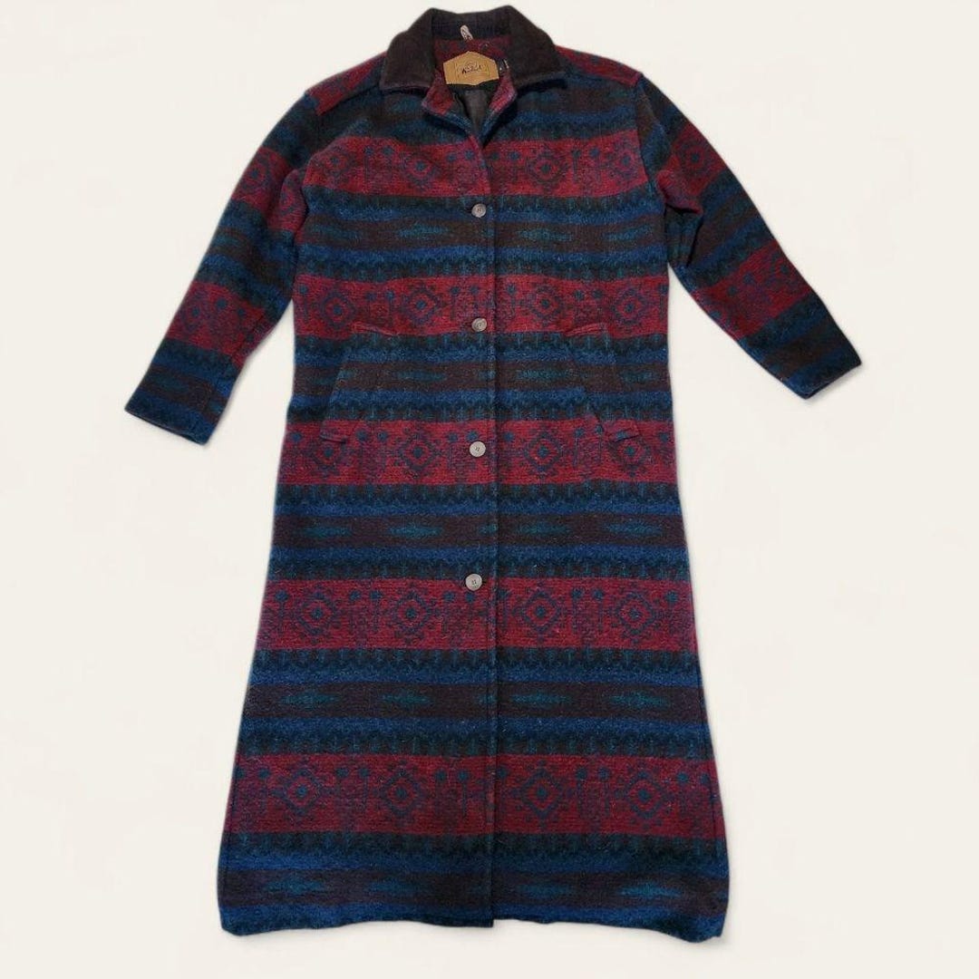 Woolrich Vintage 70s Wool Blanket Coat Duster Geometric