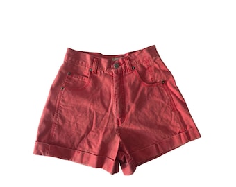 County Seat High Waisted Denim Shorts Vintage 3/4 Coral Pink Mom Shorts 90s