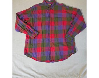 Ruff uitgehouwen button-down shirt geruit buffelruit XL veelkleurig VS vintage jaren 90