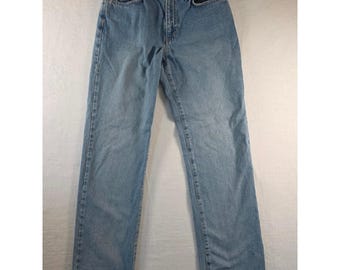Calça jeans vintage Tommy Hilfiger, lavagem clara, corte reto, tamanho 8, azul, estilo anos 90/Y2K.