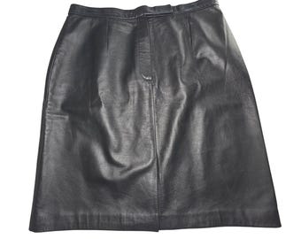 Black Genuine Leather Pencil Skirt High Waist Knee Length A-Line Size 14 90s Y2k