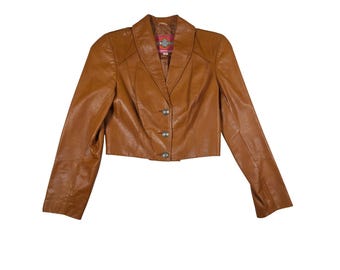 Ms. Pioneer Leather Jacket Vintage 70s Cropped Western Buffalo Nickel 8 Tan