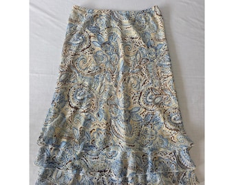 Y2K Paisley gelaagde midirok met ruches chiffon boho medium Fairycore Cottagecore