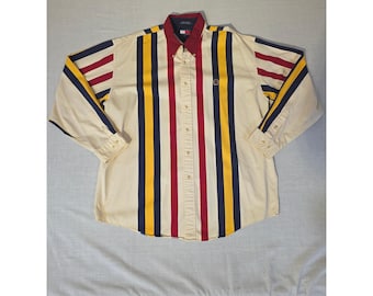 Gestreept Tommy Hilfiger-shirt met knoopsluiting Vintage XL jaren 90 retro preppy streetwear