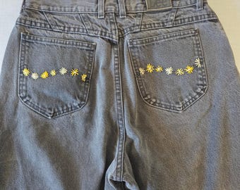 Lee Vintage High Waisted Tapered Mom Jeans Daisy Embroidered 14 MED Black 90s