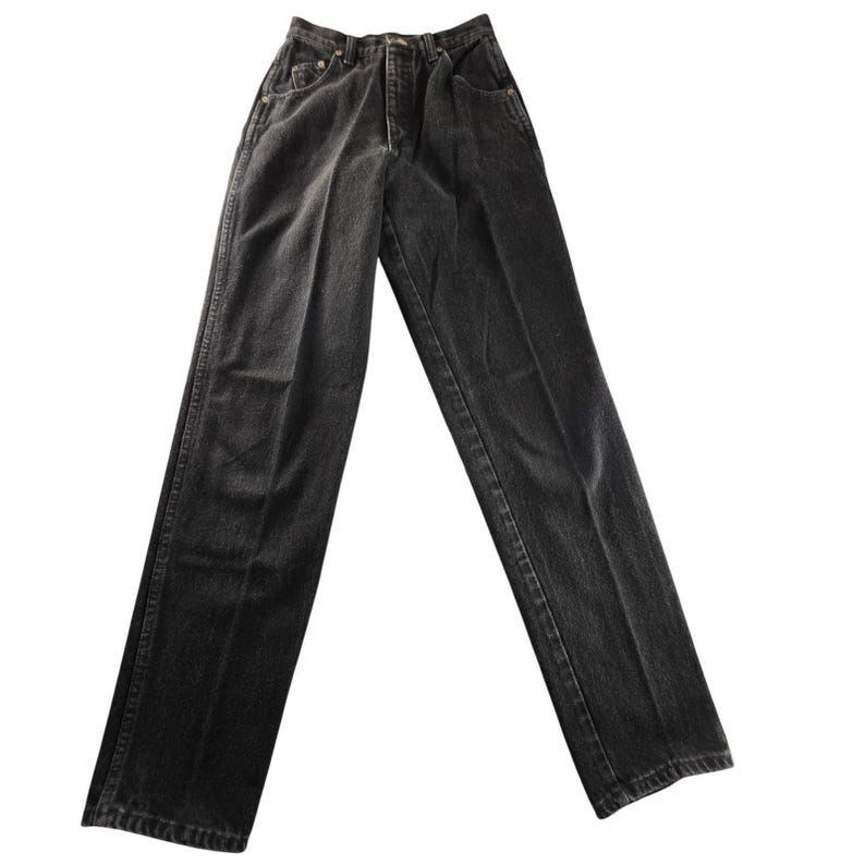 Wrangler Silver Lake Vintage High Waisted Black Straight Leg Jeans USA 7/8x34 image 2