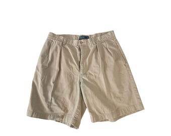 Pantalón chino corto plisado vintage Polo Ralph Lauren Tyler, talla 35, color caqui, para hombre, estilo casual de los años 90.