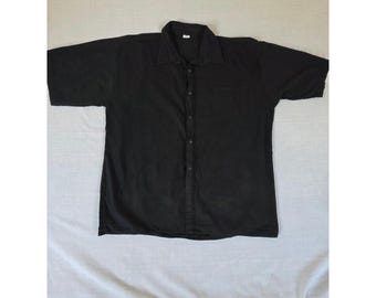 Baumwolle Button Down Camp Shirt Plissee Front XXL Schwarz Übergroß Minimalist
