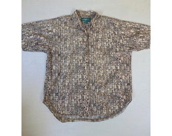 Shirt grote honden button-up vintage tribal hondenprint groot bruin jaren 90 vader shirt katoen
